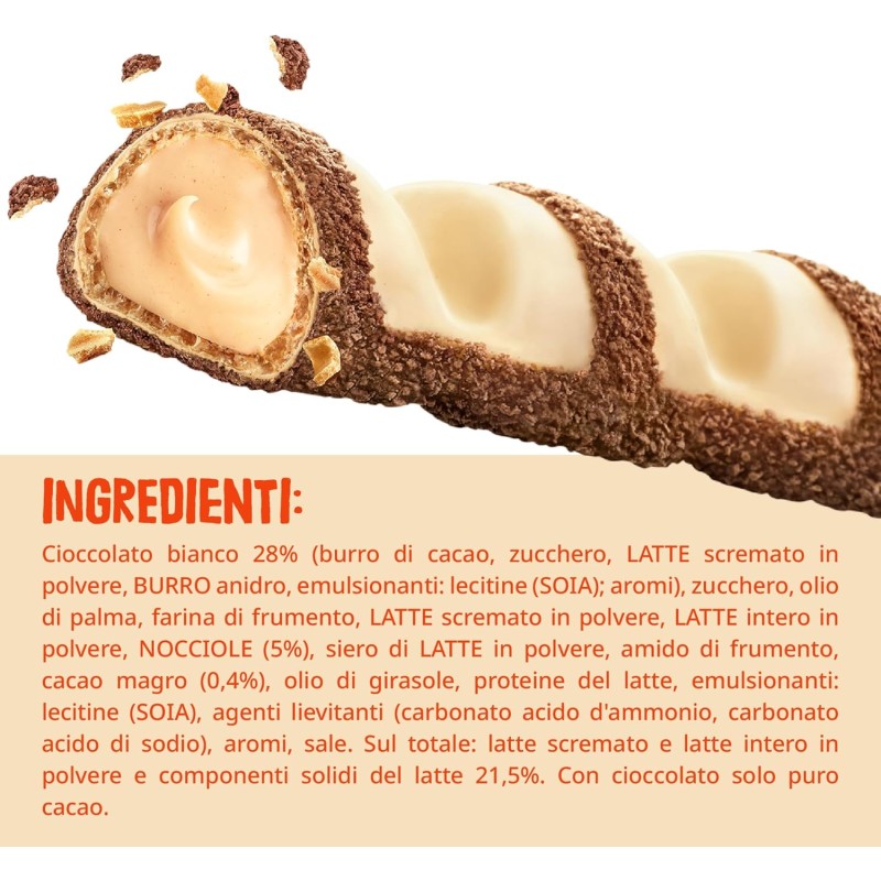 Kinder Bueno White - 6 Snack al Cioccolato Bianco e Nocciola, un Wafer Ripieno di Crema alle Nocciole Ricoperto da Cioccolato Bianco e Granella Meringata al Cacao, 3 Confezioni