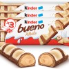 Kinder Bueno White - 6 Snack al Cioccolato Bianco e Nocciola, un Wafer Ripieno di Crema alle Nocciole Ricoperto da Cioccolato Bianco e Granella Meringata al Cacao, 3 Confezioni