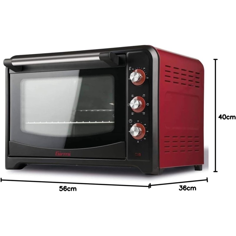 Girmi FE42 Forno Elettrico Ventilato, 2000 W, 42 Litri, Ventilazione, Luce interna, Griglia Inox, Funzione di cottura, Base, Grill, Combinata, Accessori inclusi, Rosso / Nero - 42 Litri