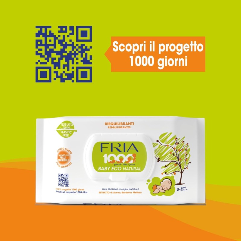 Fria Baby Eco Natural 1000 Giorni Salviette per Cambio Pannolino, Formula con Estratto di Avena ad Azione Riequilibrante sulla Pelle, Dermatologicamente Testate, Confezione da 72 Salviette - 72 unità (Confezione da 1) Fria Baby Eco Natural 1000 Giorni Salviette per Cambio Pannolino, Formula con Estratto di Avena ad Azione Riequilibrante sulla Pelle, Dermatologicamente Testate, Confezione da 72 Salviette - 72 unità (Confezione da 1)
