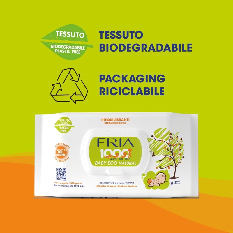 Fria Baby Eco Natural 1000 Giorni Salviette per Cambio Pannolino, Formula con Estratto di Avena ad Azione Riequilibrante sulla Pelle, Dermatologicamente Testate, Confezione da 72 Salviette - 72 unità (Confezione da 1) Fria Baby Eco Natural 1000 Giorni Salviette per Cambio Pannolino, Formula con Estratto di Avena ad Azione Riequilibrante sulla Pelle, Dermatologicamente Testate, Confezione da 72 Salviette - 72 unità (Confezione da 1)