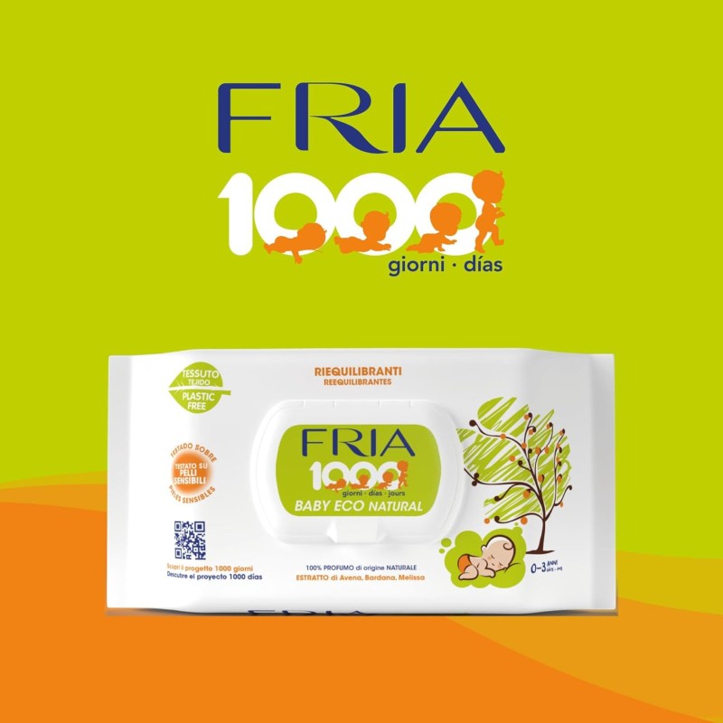 Fria Baby Eco Natural 1000 Giorni Salviette per Cambio Pannolino, Formula con Estratto di Avena ad Azione Riequilibrante sulla Pelle, Dermatologicamente Testate, Confezione da 72 Salviette - 72 unità (Confezione da 1) Fria Baby Eco Natural 1000 Giorni Salviette per Cambio Pannolino, Formula con Estratto di Avena ad Azione Riequilibrante sulla Pelle, Dermatologicamente Testate, Confezione da 72 Salviette - 72 unità (Confezione da 1)