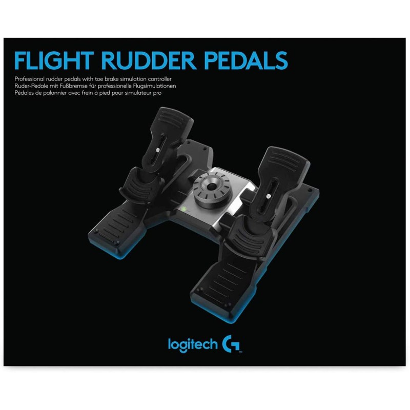 Logitech G Saitek Pro Flight Rudder, Pedaliera del Timone di Volo, Freni a Pedale Simulazione Professionale, Manopola Tensione Regolabile, Controllo ‎FPreciso, Pedali Antiscivolo, USB, PC - Nero