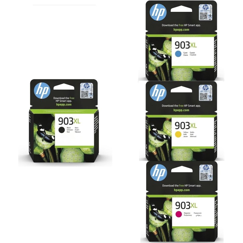 HP 903XL Nero, Ciano, Giallo e Magenta, Bundle da 4 Cartucce Originali, Alta Capacità, Compatibili con Stampanti OfficeJet 6950, OfficeJet Pro 6960 e 6970 HP 903XL Nero, Ciano, Giallo e Magenta, Bundle da 4 Cartucce Originali, Alta Capacità, Compatibili con Stampanti OfficeJet 6950, OfficeJet Pro 6960 e 6970