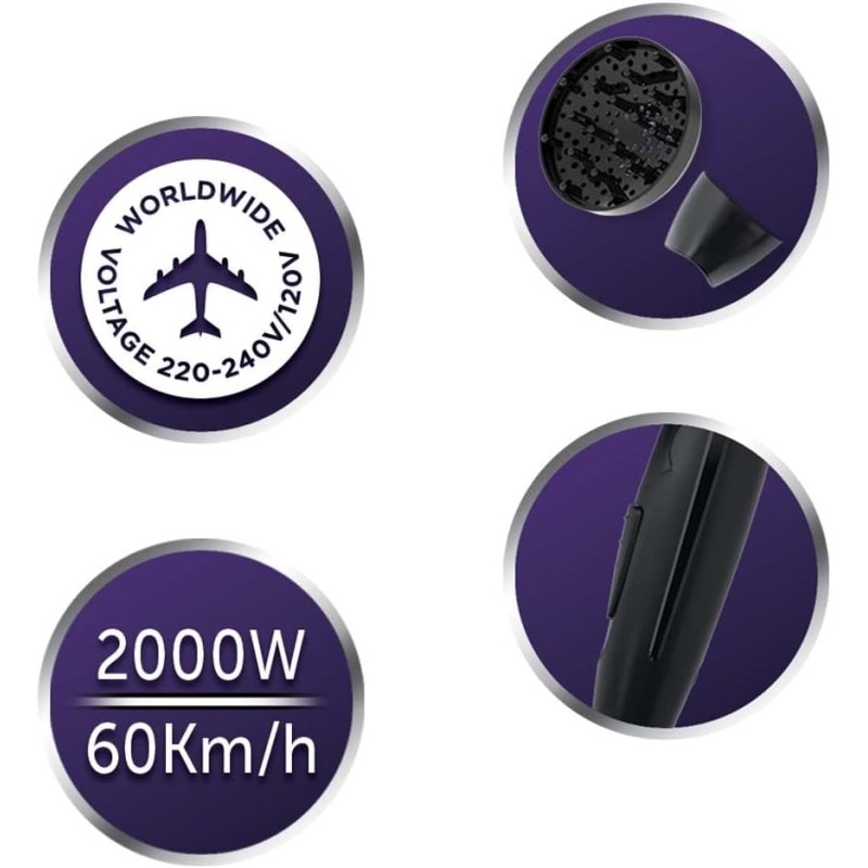 Remington Asciugacapelli 2000W - Pieghevole e Potente - Asciugacapelli da Viaggio, Bacchetta e Diffusore per styling, 2 livelli di riscaldamento e ventola, On The Go D1500