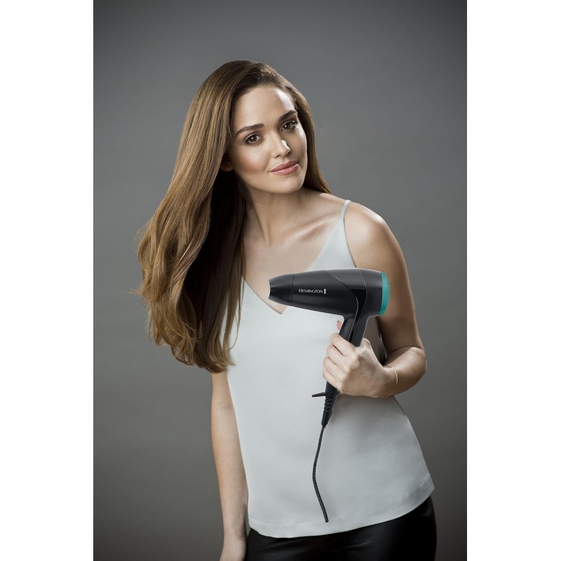 Remington Asciugacapelli 2000W - Pieghevole e Potente - Asciugacapelli da Viaggio, Bacchetta e Diffusore per styling, 2 livelli di riscaldamento e ventola, On The Go D1500