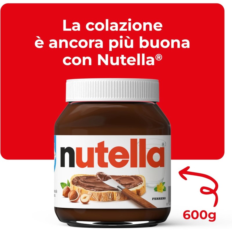Nutella - Crema Spalmabile alle Nocciole e Cacao, Senza Glutine, Conservanti e Grassi Idrogenati, Ideale a Colazione, Vasetto da 600 gr - 600 g (Confezione da 1)