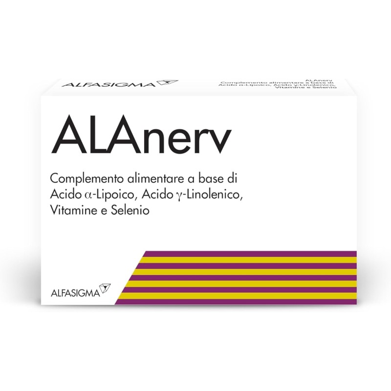 Alanerv, Integratore Alimentare di Acido Alfa-Lipoico e Acido Gamma-Linoleico, Vitamine e Selenio, per la Protezione delle Cellule Dallo Stress Ossidativo, 20 Compresse Deglutibili
