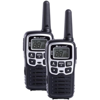 Midland - Walkie Talkie XT50, 2 Ricetrasmittenti Ideali per Outdoor e Cantieri, 24 Canali PMR446 Senza Licenza, 38 Toni CTCSS, Copertura 8Km, Ricarica Rapida, Autonomia 12H, Ricaricabile con USB - Grigio