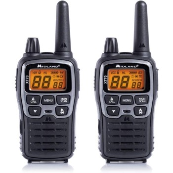 Midland - Walkie Talkie XT70, 2 Ricetrasmittenti Professionali Dual Band 93 Canali - 69 LPD/24 PMR446 Senza Licenza, Autonomia 18H, Copertura 12Km, Ricarica Rapida e Accessori, 38 toni CTCSS + 83 DCS - Grigio