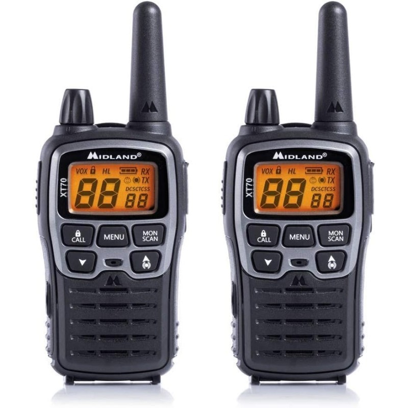 Midland - Walkie Talkie XT70, 2 Ricetrasmittenti Professionali Dual Band 93 Canali - 69 LPD/24 PMR446 Senza Licenza, Autonomia 18H, Copertura 12Km, Ricarica Rapida e Accessori, 38 toni CTCSS + 83 DCS - Grigio Midland - Walkie Talkie XT70, 2 Ricetrasmittenti Professionali Dual Band 93 Canali - 69 LPD/24 PMR446 Senza Licenza, Autonomia 18H, Copertura 12Km, Ricarica Rapida e Accessori, 38 toni CTCSS + 83 DCS - Grigio