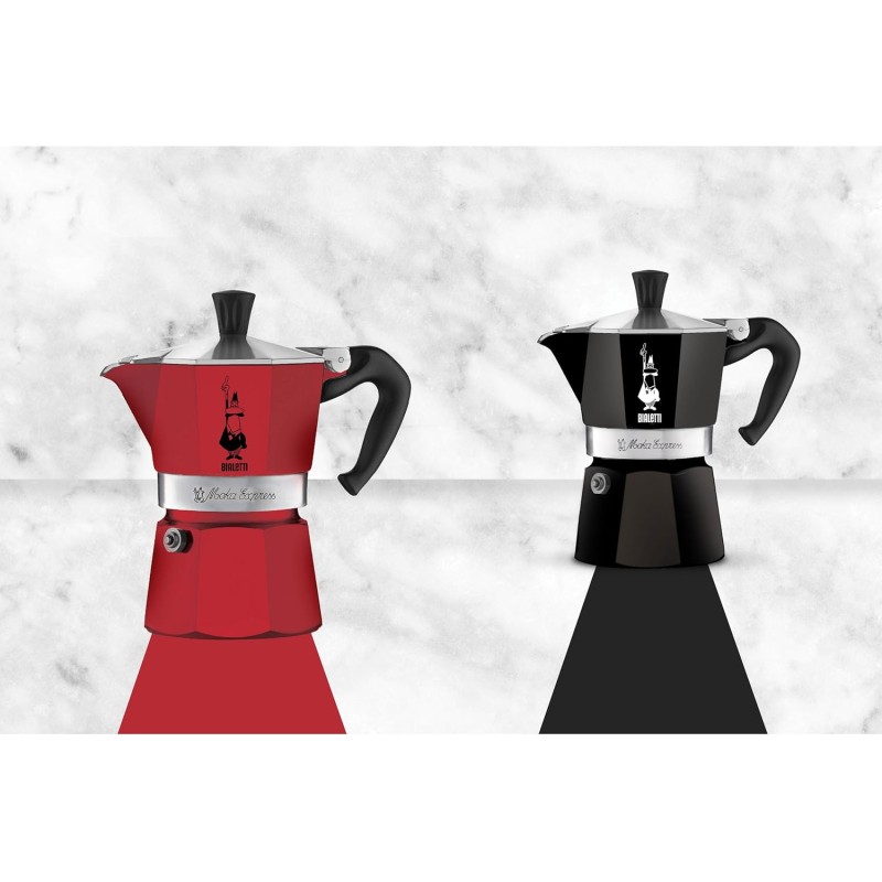 Bialetti Caffettiera Moka Express Color, 6 Tazze, Manico anti scottatura, Non adatta a induzione, 6 Tazze (250 ml), Alluminio, Rosso - 6 Tazze Rosso