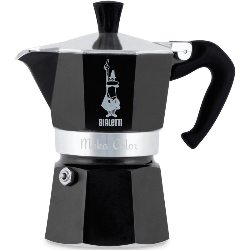 Bialetti Caffettiera Moka Express Color, 6 Tazze, Manico anti scottatura, Non adatta a induzione, 6 Tazze (250 ml), Alluminio, Nero - 6 Tazze Nero