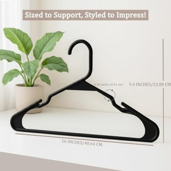 Utopia Home 200 confezioni di appendini in plastica salvaspazio, resistenti con scanalature per la spalla, nero - 41 x 0.6 x 23.5 cm Nero