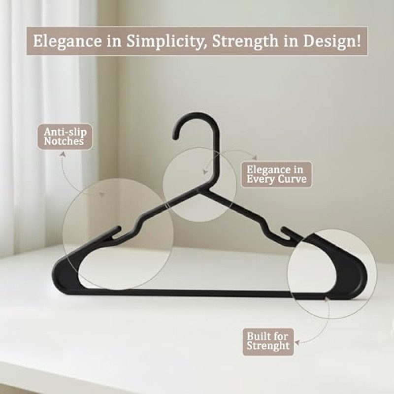 Utopia Home 200 confezioni di appendini in plastica salvaspazio, resistenti con scanalature per la spalla, nero - 41 x 0.6 x 23.5 cm Nero