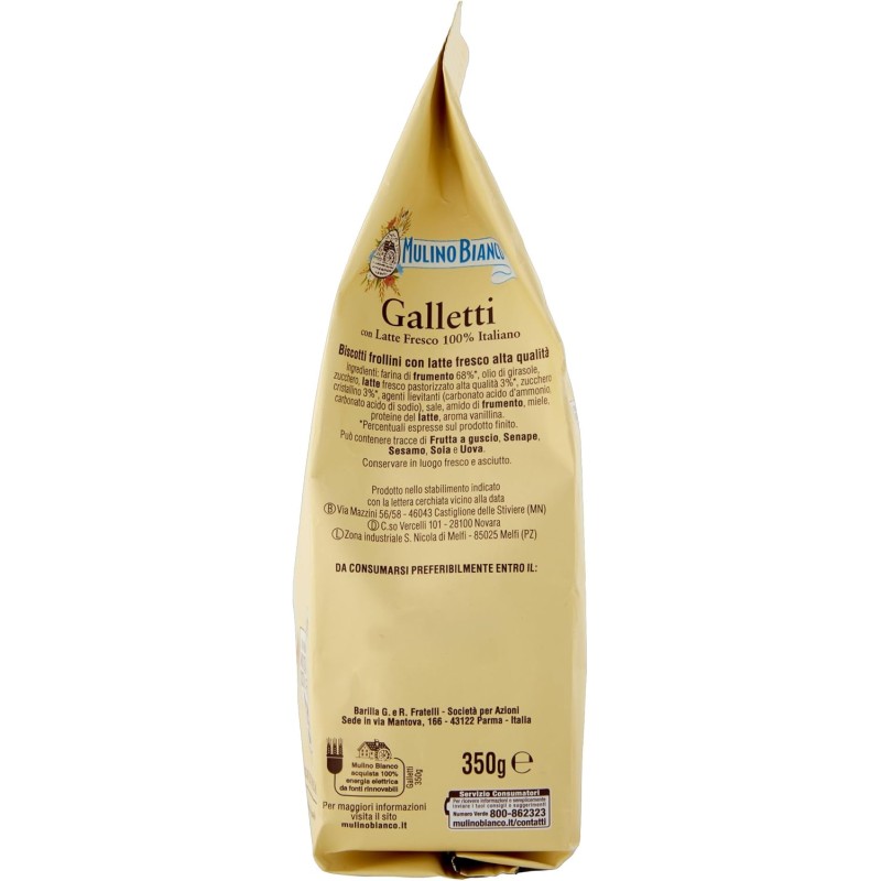 Mulino Bianco Biscotti Frollini Galletti con Latte Fresco 100% Italiano, 350g - 350g Mulino Bianco Biscotti Frollini Galletti con Latte Fresco 100% Italiano, 350g - 350g