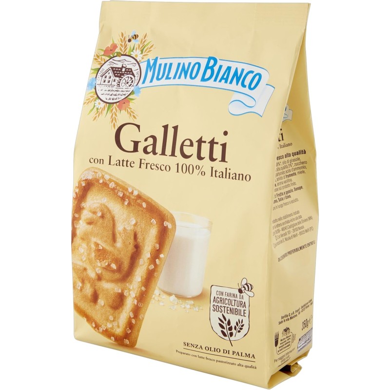 Mulino Bianco Biscotti Frollini Galletti con Latte Fresco 100% Italiano, 350g - 350g Mulino Bianco Biscotti Frollini Galletti con Latte Fresco 100% Italiano, 350g - 350g