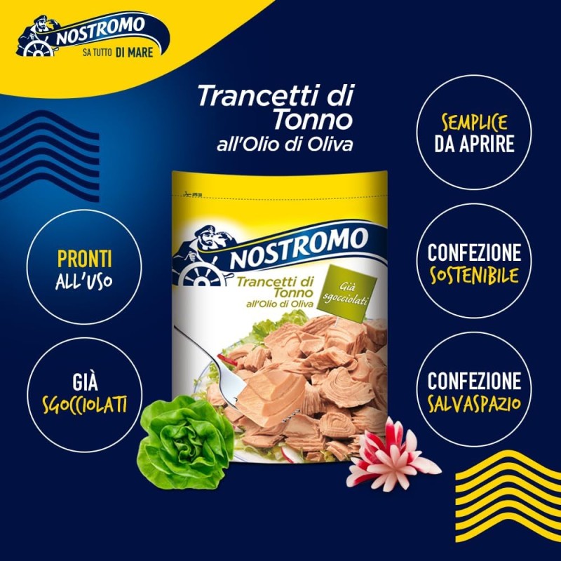 Nostromo - Trancetti di tonno all'olio di oliva, 1 busta da 1kg. Facili da aprire e pronti all'uso, già sgocciolati. - 1 kg (Confezione da 1)