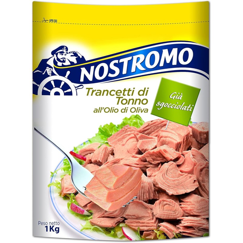 Nostromo - Trancetti di tonno all'olio di oliva, 1 busta da 1kg. Facili da aprire e pronti all'uso, già sgocciolati. - 1 kg (Confezione da 1)