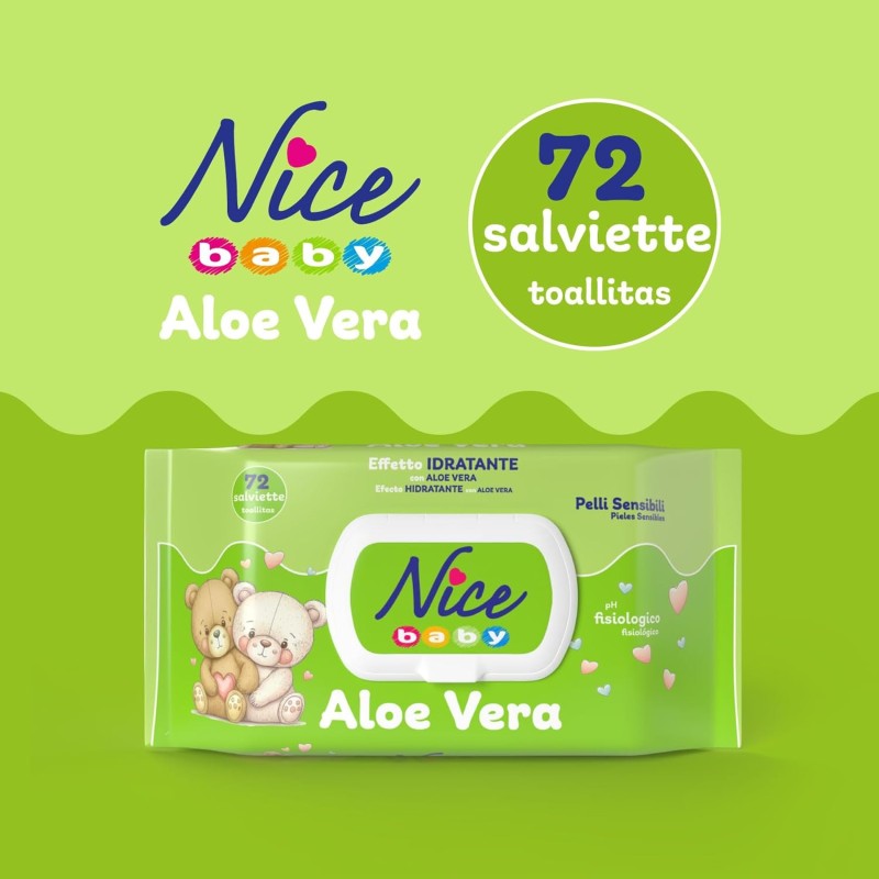Nice Baby Aloe Vera Salviette per Cambio Pannolino, con Aloe Vera ad Effetto Idratante sulla Pelle, Dermatologicamente Testate, Confezione da 72 Salviette - 72 unità (Confezione da 1) Nice Baby Aloe Vera Salviette per Cambio Pannolino, con Aloe Vera ad Effetto Idratante sulla Pelle, Dermatologicamente Testate, Confezione da 72 Salviette - 72 unità (Confezione da 1)