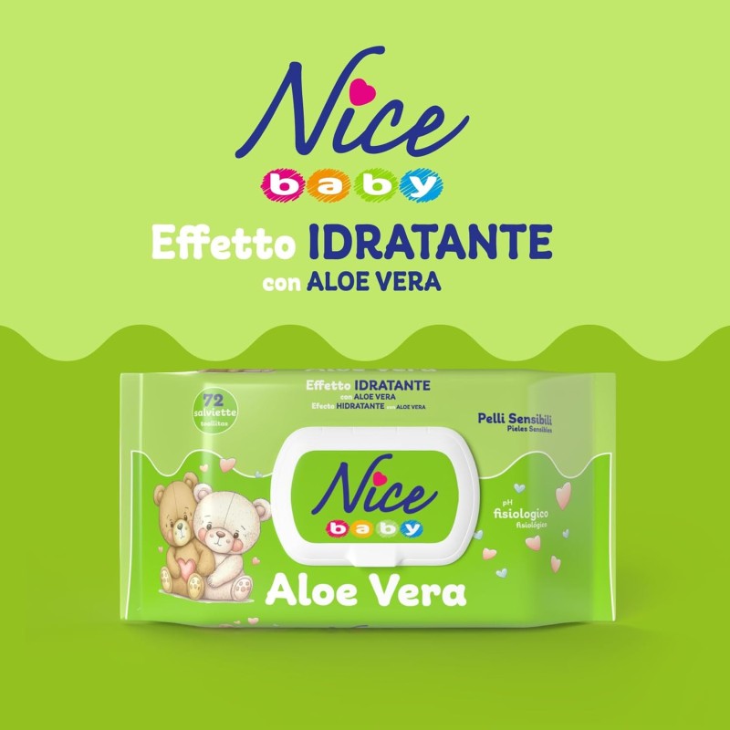 Nice Baby Aloe Vera Salviette per Cambio Pannolino, con Aloe Vera ad Effetto Idratante sulla Pelle, Dermatologicamente Testate, Confezione da 72 Salviette - 72 unità (Confezione da 1) Nice Baby Aloe Vera Salviette per Cambio Pannolino, con Aloe Vera ad Effetto Idratante sulla Pelle, Dermatologicamente Testate, Confezione da 72 Salviette - 72 unità (Confezione da 1)