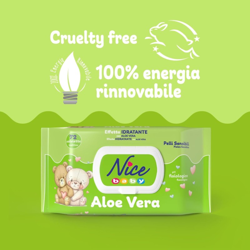 Nice Baby Aloe Vera Salviette per Cambio Pannolino, con Aloe Vera ad Effetto Idratante sulla Pelle, Dermatologicamente Testate, Confezione da 72 Salviette - 72 unità (Confezione da 1) Nice Baby Aloe Vera Salviette per Cambio Pannolino, con Aloe Vera ad Effetto Idratante sulla Pelle, Dermatologicamente Testate, Confezione da 72 Salviette - 72 unità (Confezione da 1)