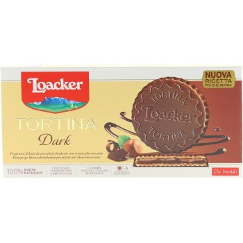Loacker - Tortine Gran Pasticceria Dark Hazelnut - Cialde Wafer Ricoperte di Cioccolato Fondente e Ripiene di Crema alle Nocciole 100% Italiane - Merenda e Snack - 12 Scatole da 3 Tortine Ciascuna - 12 Unità (Confezioni da 3 Tortine)