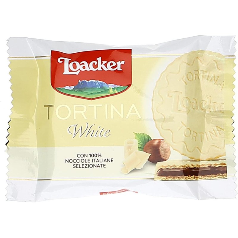 Loacker - Tortina Gran Pasticceria White - Cialde Wafer Ricoperte di Cioccolato Bianco e Ripiene di Crema alle Nocciole 100% Italiane - Merenda e Snack - Formato Convenienza -12 Confezioni - 12 Unità (Confezioni da 3 Tortine)