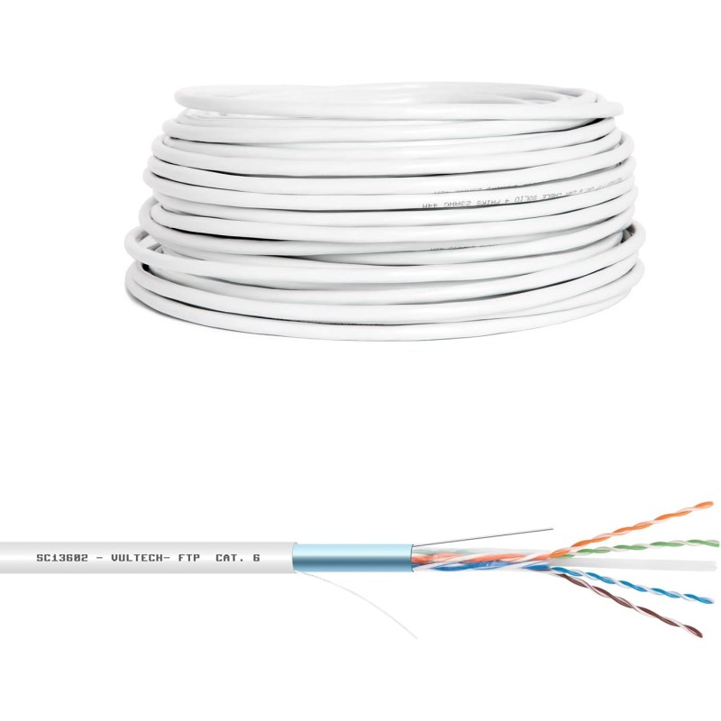 VulTech SC13602-50 Matassa LAN Categoria 6 FTP 50 Metri 23AWG Bobina di Rete Ethernet 50m Cat6 - 50 Metri Cat. 6 FTP