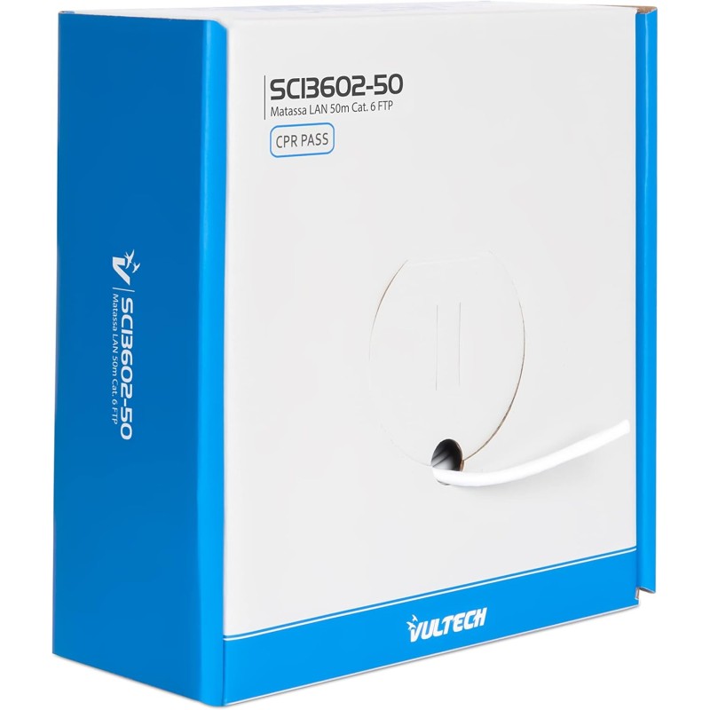VulTech SC13602-50 Matassa LAN Categoria 6 FTP 50 Metri 23AWG Bobina di Rete Ethernet 50m Cat6 - 50 Metri Cat. 6 FTP