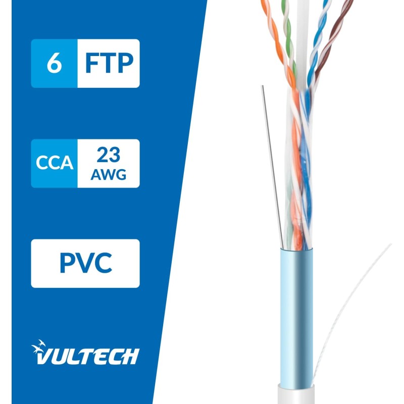 VulTech SC13602-50 Matassa LAN Categoria 6 FTP 50 Metri 23AWG Bobina di Rete Ethernet 50m Cat6 - 50 Metri Cat. 6 FTP
