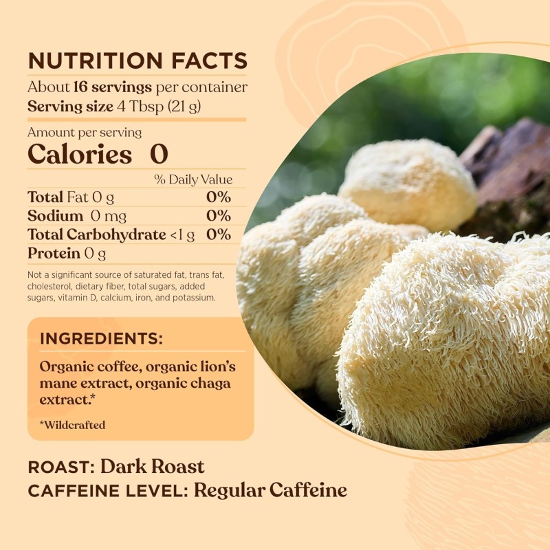 Four Sigmatic mushroom ground coffee, biologica e fair trade coffee con i lions mane, chaga, e funghi in polvere, messa a fuoco e immunitario, paleo, 12 oz