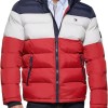 Tommy Hilfiger Uomo Giacca con Cappuccio - M Midnight, bianco/rosso.