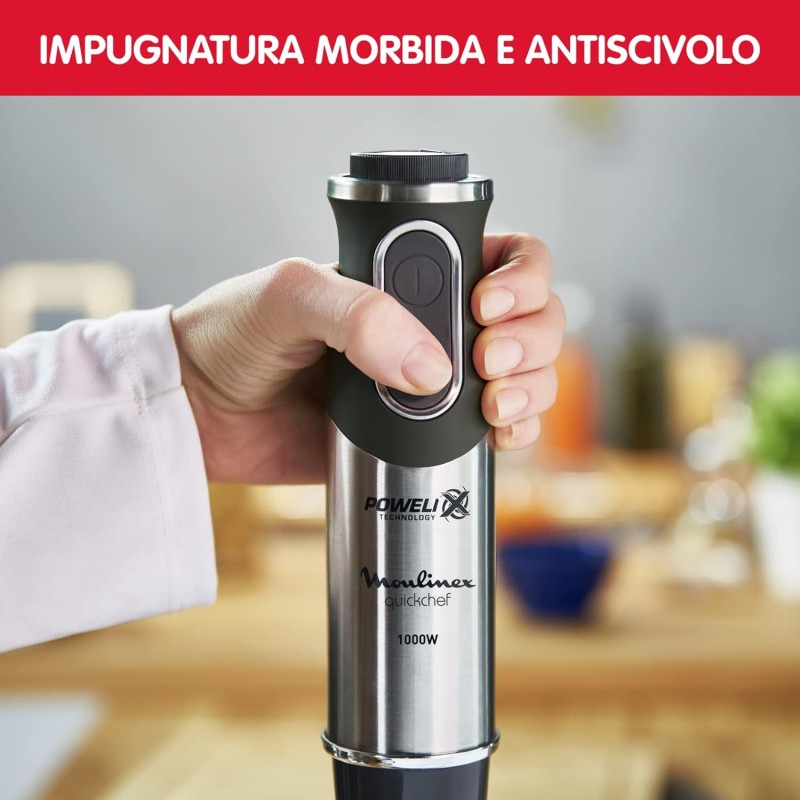 Moulinex DD6578 Quickchef 2in1 Frullatore a Immersione, 1000 W, Mixer con Tecnologia Powelix e 10 Velocità, 2 Accessori, Bicchiere 800 ml e Tritatutto 500 ml, Lame in Acciaio Inossidabile Moulinex DD6578 Quickchef 2in1 Frullatore a Immersione, 1000 W, Mixer con Tecnologia Powelix e 10 Velocità, 2 Accessori, Bicchiere 800 ml e Tritatutto 500 ml, Lame in Acciaio Inossidabile