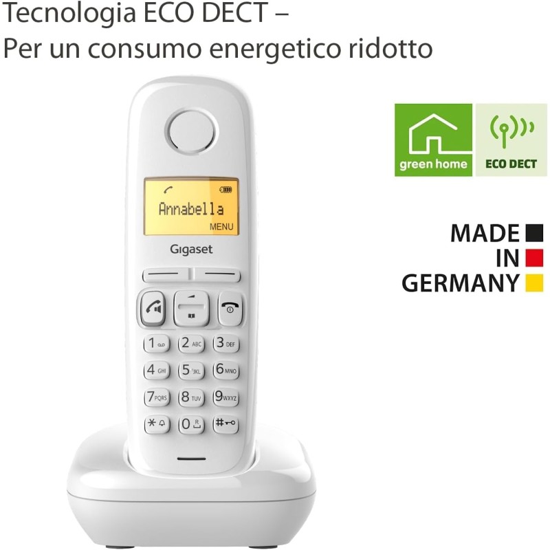 Gigaset A270 - Telefono Cordless con Vivavoce - Display Grafico Illuminato - Lunga durata delle batterie, Bianco [Versione Italiana] - Bianco