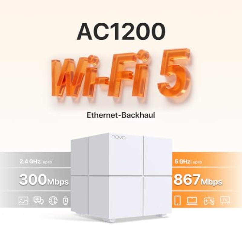 Tenda Nova MW6 WiFi Mesh, Dual Band AC1200, 2 Porte Ethernet Gigabit, Modalità Router e Access Point, Parental Control, 3 Pezzi con Copertura 300m - MW6-3 Pack (500 m², GE)