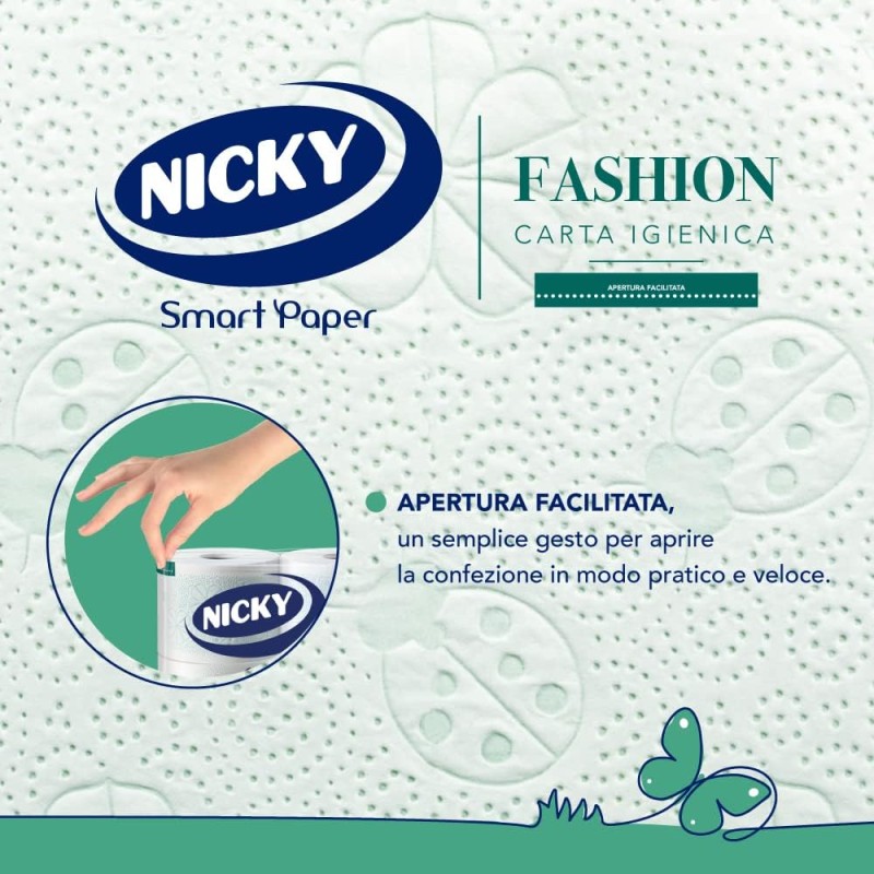 Nicky Fashion - 36 Rotoli di Carta Igienica, 165 Soffici Fogli a 4 Veli, 3 Diverse Texture e Colori, Delicato Profumo di Talco, Carta 100% Certificata FSC - 36 Rotoli
