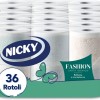 Nicky Fashion - 36 Rotoli di Carta Igienica, 165 Soffici Fogli a 4 Veli, 3 Diverse Texture e Colori, Delicato Profumo di Talco, Carta 100% Certificata FSC - 36 Rotoli