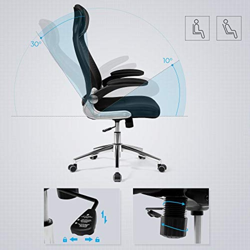SONGMICS OBN86BK Sedia da ufficio ergonomica, girevole, con braccioli regolabili in altezza, schienale in tela traspirante, nera, 64 x 55 x (117-126,5) cm - Nero