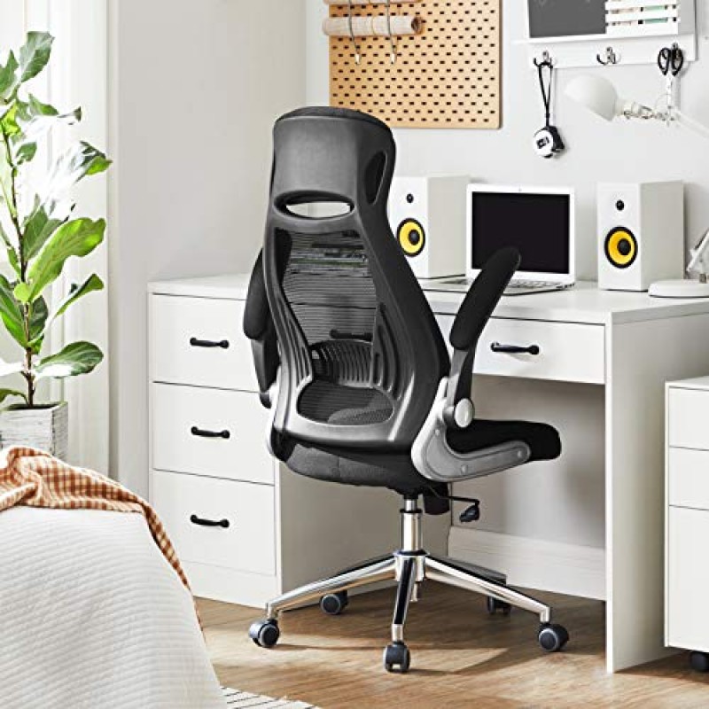 SONGMICS OBN86BK Sedia da ufficio ergonomica, girevole, con braccioli regolabili in altezza, schienale in tela traspirante, nera, 64 x 55 x (117-126,5) cm - Nero