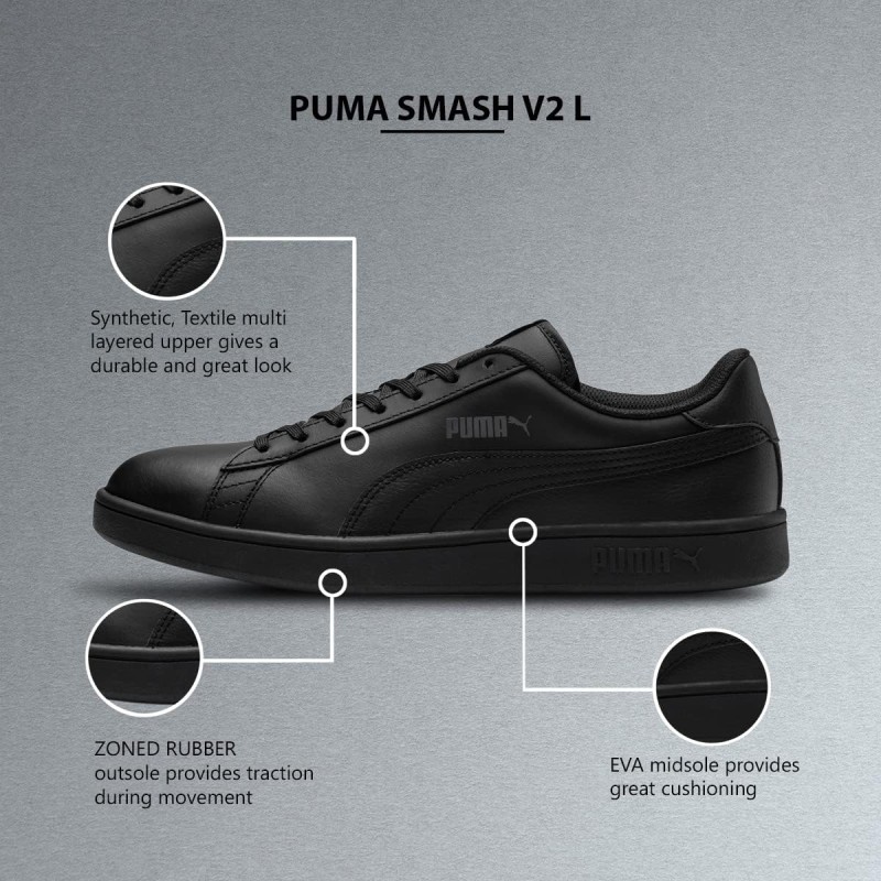 PUMA Puma Smash V2 L, Scarpe da Ginnastica, Unisex - Adulto - 39 EU Nero Puma Black Puma Black PUMA Puma Smash V2 L, Scarpe da Ginnastica, Unisex - Adulto - 39 EU Nero Puma Black Puma Black