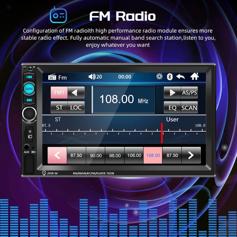 Podofo 2 DIN Autoradio Bluetooth 7 Pollici Touch Screen Dulica Schermo per Android/iOS Radio FM USB AUX-in SD/TF 2Din Auto Lettore multimediale +Fotocamera+Telecomando