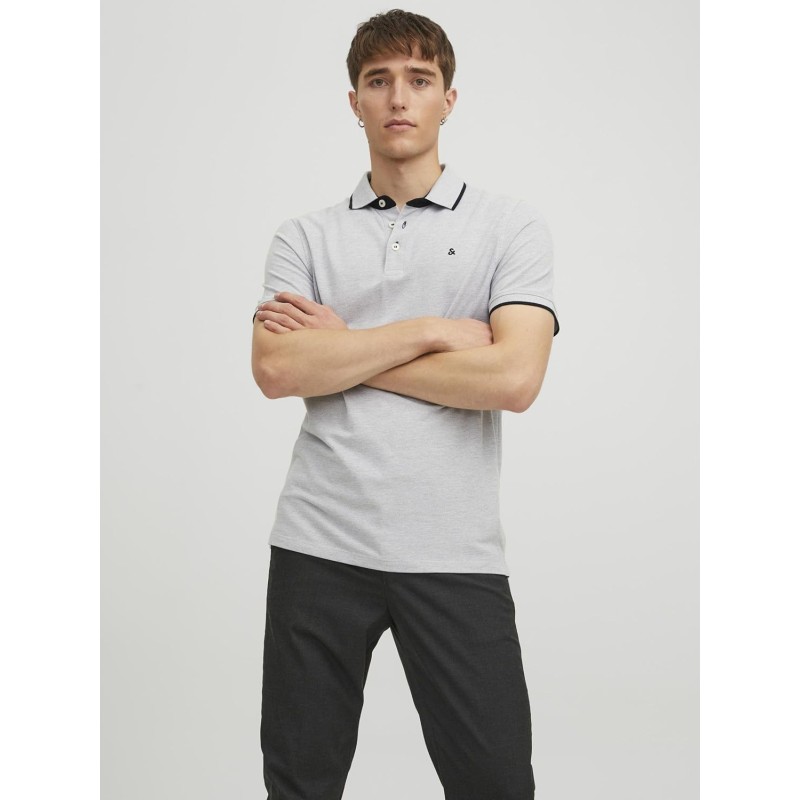 JACK & JONES Polo Plain Shirt Collar Polo - XS Grigio (Light Grey/Melange) JACK & JONES Polo Plain Shirt Collar Polo - XS Grigio (Light Grey/Melange)