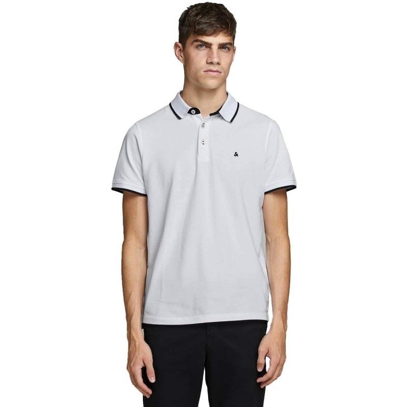 JACK & JONES Polo Plain Shirt Collar Polo - XXL Bianco (White Detail: Slim Fit) JACK & JONES Polo Plain Shirt Collar Polo - XXL Bianco (White Detail: Slim Fit)