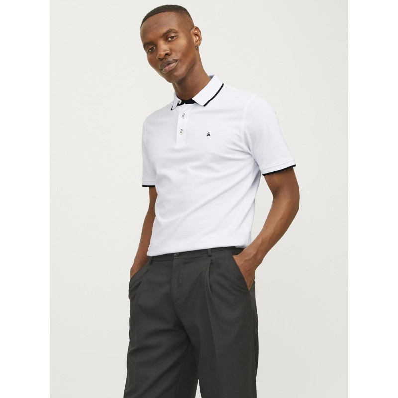 JACK & JONES Polo Plain Shirt Collar Polo - XXL Bianco (White Detail: Slim Fit) JACK & JONES Polo Plain Shirt Collar Polo - XXL Bianco (White Detail: Slim Fit)