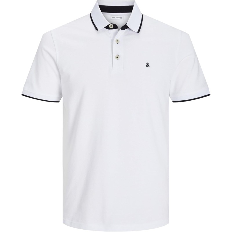 JACK & JONES Polo Plain Shirt Collar Polo - M Bianco (White Detail: Slim Fit) JACK & JONES Polo Plain Shirt Collar Polo - M Bianco (White Detail: Slim Fit)