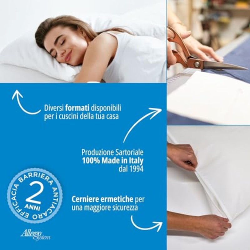 Allergosystem 2pz Federe Copricuscini Letto Matrimoniale Antiacaro 50x80cm - Dispositivo Medico Antiacaro e Anallergico MADE IN ITALY - Linea Nuvola - 50x80 cm (2-Pack)