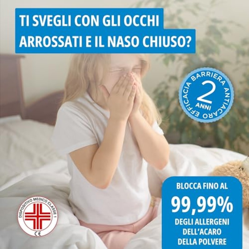 Allergosystem 2pz Federe Copricuscini Letto Matrimoniale Antiacaro 50x80cm - Dispositivo Medico Antiacaro e Anallergico MADE IN ITALY - Linea Nuvola - 50x80 cm (2-Pack)