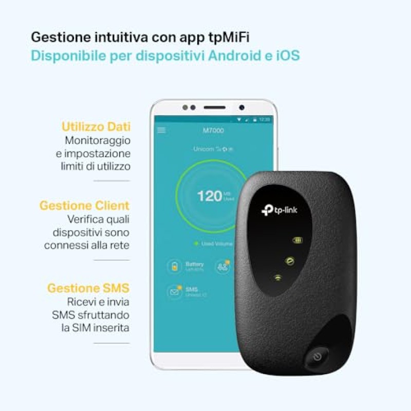 Tp-Link M7200 Mobile Router Hotspot Portatile, 4G Lte Cat4 150 MBps, Vincitore del Premio Red Dot Design, Può Essere Utilizzato in Tutti i Paesi Europei, Ieee 802.11B / G / N Frequenza: 2.4 Ghz, Nero