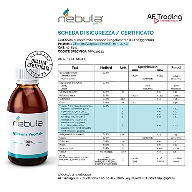 NEBULA vaping lab KIT BASE NEUTRA 500 ML - GLICOLE PROPILENICO + GLICERINA VEGETALE 50VG/50PG NEBULA vaping lab KIT BASE NEUTRA 500 ML - GLICOLE PROPILENICO + GLICERINA VEGETALE 50VG/50PG